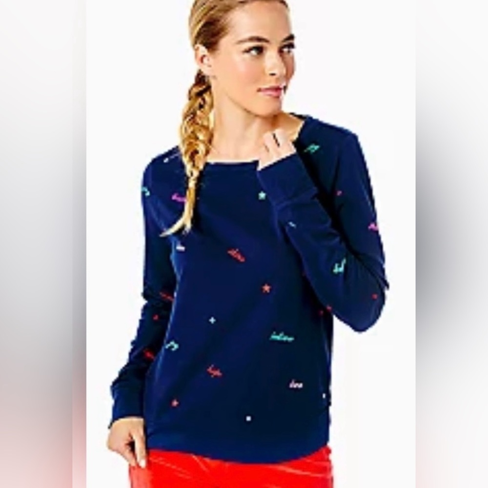 Lilly Pulitzer Rami Long Sleeve Low Tide Navy Good Vibes Sweatshirt NWT S L XL